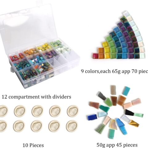1.5lb Mosaic Tiles Assorted Iridescent Crystal Mosaic Tiles for Crafts, Glass Mosaic Pieces Set with Box 680g DIY Picture Frames Handmade Jewelry Art Decoration Gifts (Multi Colors Set)