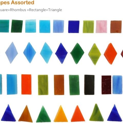 1050 Pieces Mixed Shapes Glass Mosaic Tiles for Crafts, Colorful Stained Glass Pieces for Mosaic Projects
