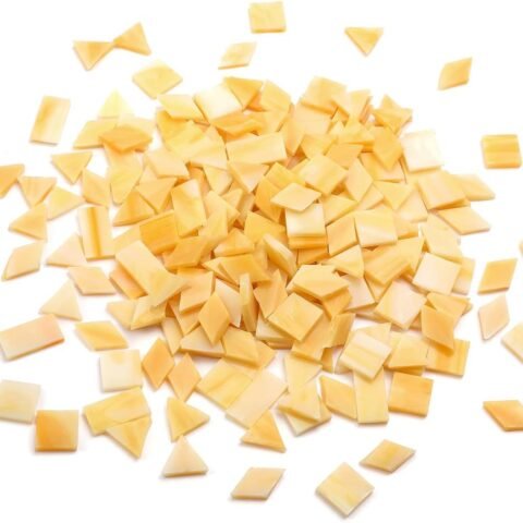 Glass Mosaic Tiles for Art Crafts,4 Shapes Mixed  Stained Glass Pieces,200 Pieces,Square/Rectangle/Diamond/Triangle,Amber Yellow