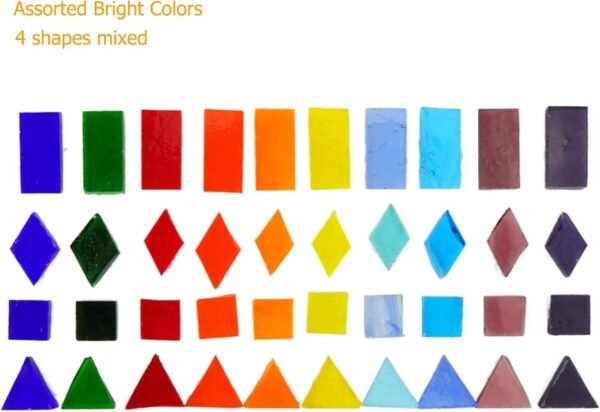 1600 Transparent Cathedral Glass Mosaic Tiles for Arts and Crafts - Mixed Color Stained Glass Pieces, 4 Shapes Mixed