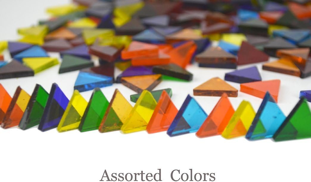 700 Pieces Stained Glass Triangle Mosaic Tiles Cathedral Glass Translucent Assorted Bright Colors 1.1lb/500g