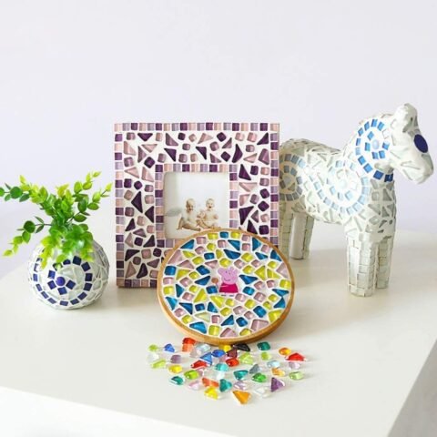 200g Mixed Color Mosaic Tiles Shine Crystal Mosaic Pieces Stained Glass Bulk Assorted Shapes Glitter Crystal Mosaic Tiles for DIY Crafts and Home Decoration