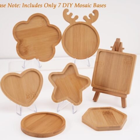 7Pcs Mini Wooden Mosaic Bases Set for DIY Crafts, Lovely Wood Mosaic Coaster Kit for Handcrafted Glass Tile Projects, Unique Wooden Surface for Stained Glass Art and Decoration