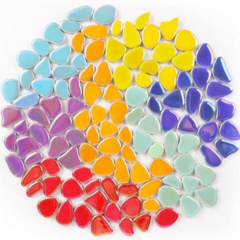 454g (1 LB) Iridesent Random Petal Ceramic Mosaic Tiles for Crafts Bulk Arts Glass Mosaic Pieces Mini Pebble Bulk Broken Ceramic Tiles for DIY Mosaic Making Art Craft