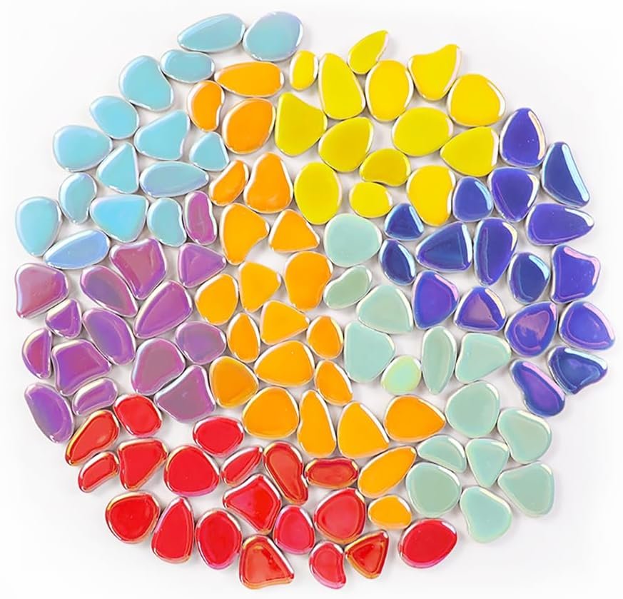 454g (1 LB) Iridesent Random Petal Ceramic Mosaic Tiles for Crafts Bulk Arts Glass Mosaic Pieces Mini Pebble Bulk Broken Ceramic Tiles for DIY Mosaic Making Art Craft