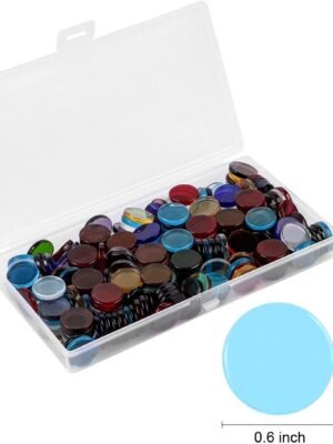Flat Glass Mosaic Tiles, 200 PCS Stained Transparent Glass Mosaic, Round Flat Gems for Home Decoration DIY Crafts