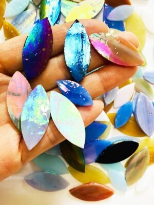 120 Pcs Iridescent Glass Petal Mosaic Tiles for Crafts, Stained Glass Supplies, Flower Leaves Mosaic Pieces Kit, Assorted Size and Rainbow Colors