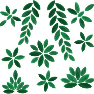 100 Pieces Petal Mosaic Tiles, Hand-Cut Stained Glass Flower Leaves Tiles for Art Craft and Home Decorations (Green)