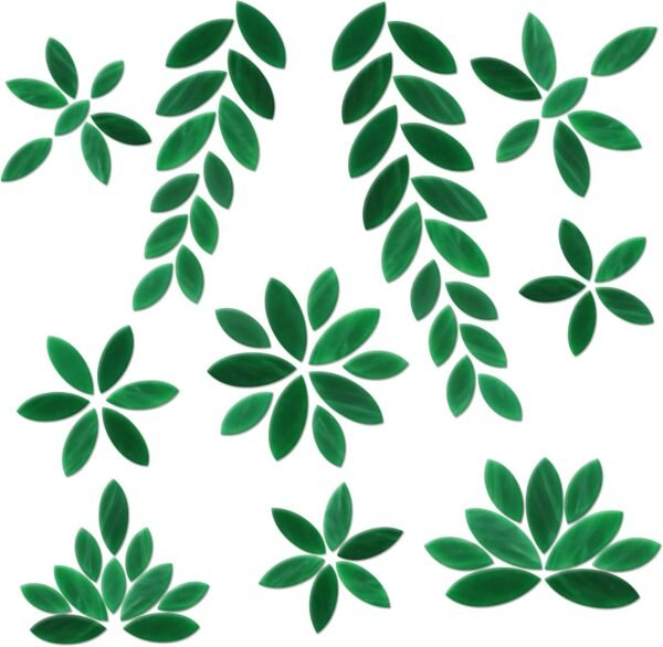 100 Pieces Petal Mosaic Tiles, Hand-Cut Stained Glass Flower Leaves Tiles for Art Craft and Home Decorations (Green)