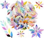 Iridescent Petal Mosaic Tiles, Hand-Polished Stained Glass Tile for Flower Designs, Vibrant Glass Mosaic Pieces Assortment for DIY Crafts & Home Decor, 150 Pieces of Tile