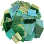 Green Mixed Stained Glass Scrap Pieces Sheets, Glass Mosaic Tiles for Art Crafts, 35oz Value Pack,Assorted Colors and Textures