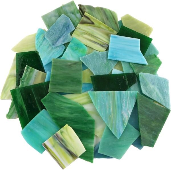 Green Mixed Stained Glass Scrap Pieces Sheets, Glass Mosaic Tiles for Art Crafts, 35oz Value Pack,Assorted Colors and Textures