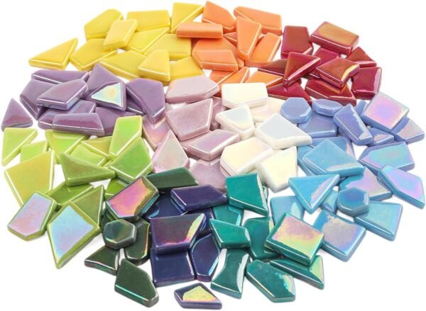Iridescent Glass Mosaic Tiles for Crafts Bulk,200g Broken Mosaic Glass Pieces for Garden Crafts Kits,DIY Mosaic Art Decor