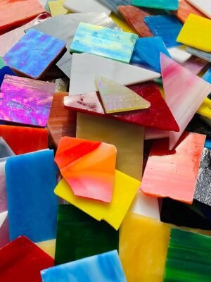 Mosaic Tiles Stained Glass Scraps Sheets for Crafts Bulk, Broken Glass Pieces, Variety of Colors and Shapes, 35oz/1kgs Value Pack