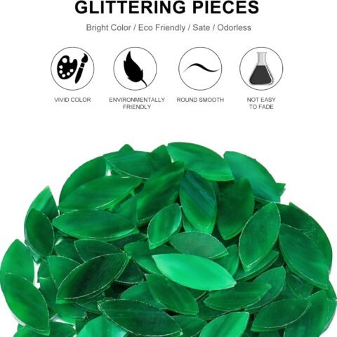 100 Pieces Petal Mosaic Tiles, Hand-Cut Stained Glass Flower Leaves Tiles for Art Craft and Home Decorations (Green)