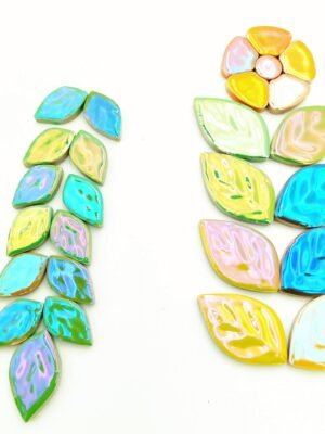 500g/1.1lb Random Color Iridescent Flowers & Leaves Ceramic Mosaic Tiles, DIY Making Creative Mosaic Tiles for DIY Craft Plates Flowerpots Vases Cups Mosaic Making Supplies (Flowers + Leaves)