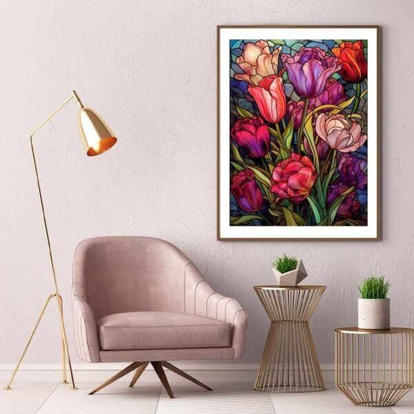 Tulips Diamond Art Painting Kits for Adults - Stained Glass Flower Round Full Drill Diamond Dots Paintings for Beginners, 5D Paint with Diamonds Pictures Gem Art Painting Kits DIY Crafts Project