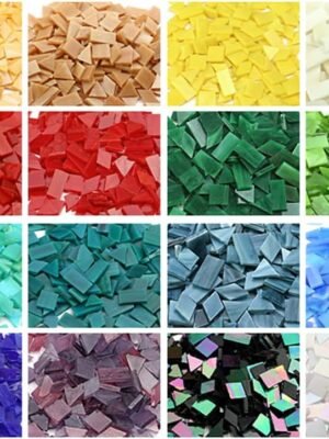 Glass Mosaic Tiles for Art Crafts,4 Shapes Mixed  Stained Glass Pieces,200 Pieces,Square/Rectangle/Diamond/Triangle,Amber Yellow