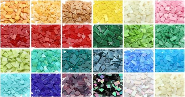 Glass Mosaic Tiles for Art Crafts,4 Shapes Mixed  Stained Glass Pieces,200 Pieces,Square/Rectangle/Diamond/Triangle,Amber Yellow