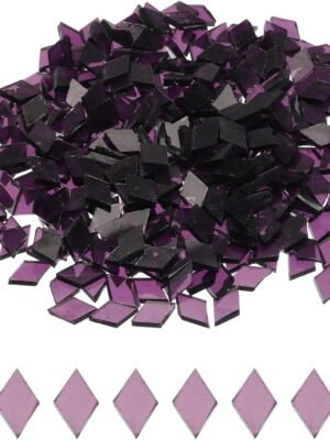 200g Mosaic Tiles Rhombus Shape Glass Mosaic Tiles Stained Mosaic Glass Pieces for Home Decoration Art Crafts DIY Projects Transparent Purple