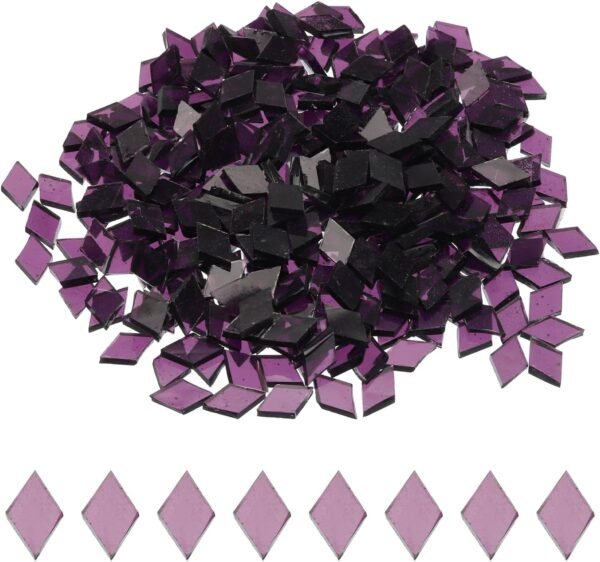 200g Mosaic Tiles Rhombus Shape Glass Mosaic Tiles Stained Mosaic Glass Pieces for Home Decoration Art Crafts DIY Projects Transparent Purple