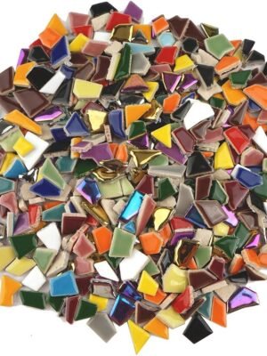 Vibrant Broken Ceramic Tiles for Crafts Mosaics,Irregular Polished China Tile Scraps Stained Glass Pieces, Mixed Colors- 2Pounds/0.97 Square Foot