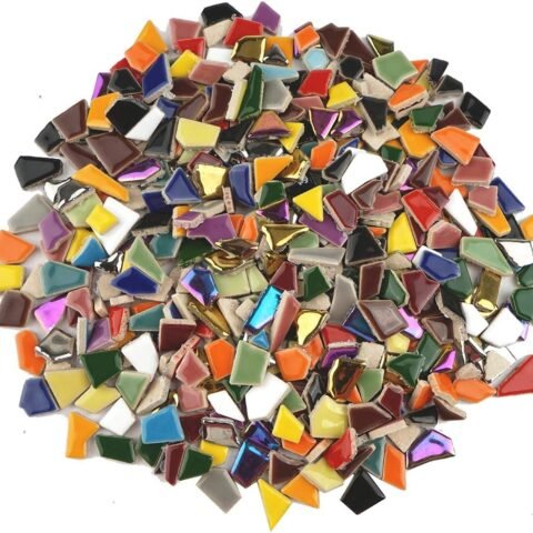 Vibrant Broken Ceramic Tiles for Crafts Mosaics,Irregular Polished China Tile Scraps Stained Glass Pieces, Mixed Colors- 2Pounds/0.97 Square Foot