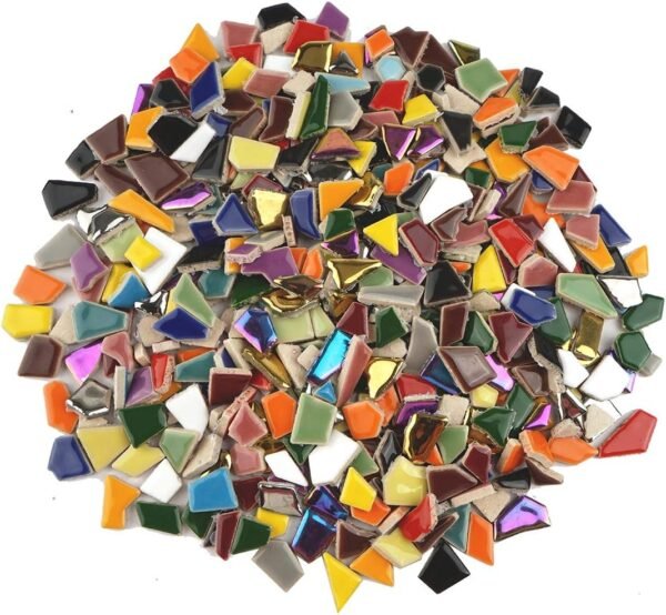 Vibrant Broken Ceramic Tiles for Crafts Mosaics,Irregular Polished China Tile Scraps Stained Glass Pieces, Mixed Colors- 2Pounds/0.97 Square Foot