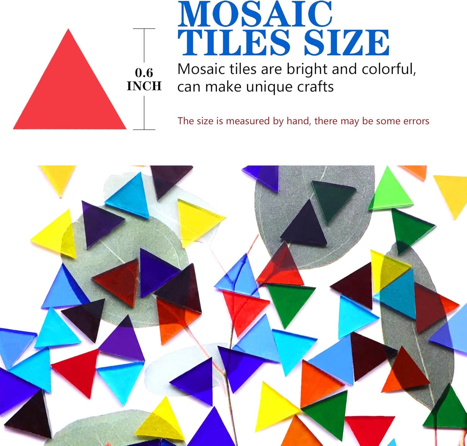 1000 Pcs Mosaic Tiles, Glass Mosaic Tiles for Crafts Bulk, Stained Mosaic Glass Pieces, Mosaic Supplies for Home Decoration, Art Crafts, DIY Projects, Transparent (Triangle)