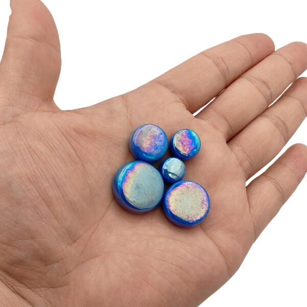 1.1lb Random Round Iridescent Glass Mosaic Tiles, Making Creative Iridescent Glass Mosaic Pieces for DIY Craft,Flowerpots, Vases, Cups, Garden Decor Mosaic Making Supplies… (Blue)