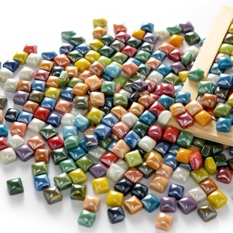 1.7 Pounds/350 Pieces Vibrant Glass Mosaic Tiles Assortment for Crafts, Colorful Glossy Stone Glass Tiles Pieces Bulk for Mosaic Art Craft Home Garden Decoration