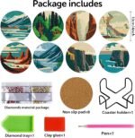 8 Pcs Diamond Art Coasters Kit with Holder Diamond Art Kits for Adults Beginners Small Diamond Painting Coasters Arts and Crafts for Adults Supplies Item Sets (Landscape)