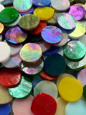 4/5" Magic Iridescent Round Circle Glass Mosaic Tiles for Crafts 125 Pieces, Stained Glass Supplies Mosaic Kit for Adults