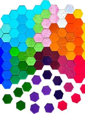 100 pcs Hexagon Transparent Stained Glass Pieces Mosaics Tiles for Crafts Bulk, Hand Precut Mosaic for Stained Glass Bee Honeycombs, Mosaic Kits for Adults