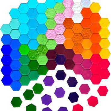 100 pcs Hexagon Transparent Stained Glass Pieces Mosaics Tiles for Crafts Bulk, Hand Precut Mosaic for Stained Glass Bee Honeycombs, Mosaic Kits for Adults