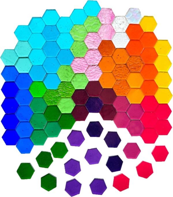 100 pcs Hexagon Transparent Stained Glass Pieces Mosaics Tiles for Crafts Bulk, Hand Precut Mosaic for Stained Glass Bee Honeycombs, Mosaic Kits for Adults