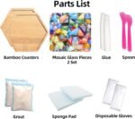 Mosaic Tiles Craft Kits for Adults, 2 Set DIY Mosaic Art Projects Coaster Stained Glass Kit with Bamboo Coaster Craft Gifts for Women Handmade Home Decor Gifts (2 Hexagon)