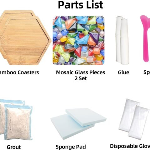 Mosaic Tiles Craft Kits for Adults, 2 Set DIY Mosaic Art Projects Coaster Stained Glass Kit with Bamboo Coaster Craft Gifts for Women Handmade Home Decor Gifts (2 Hexagon)