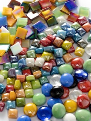 2.2 Pound Great Value Pack Glass Mosaic Tiles Bulk for DIY Crafts, Various Bright Solid Color Mosaic Pieces Tiles Supplies for DIY Crafting Iridescent Mosaic Glass Pieces