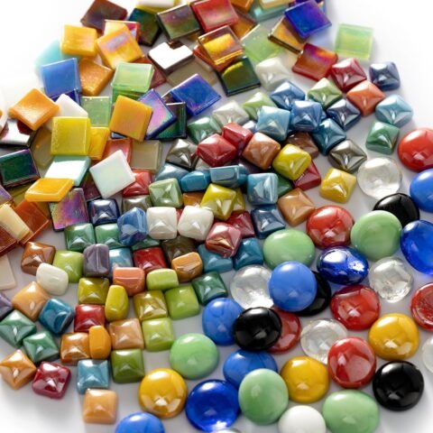 2.2 Pound Great Value Pack Glass Mosaic Tiles Bulk for DIY Crafts, Various Bright Solid Color Mosaic Pieces Tiles Supplies for DIY Crafting Iridescent Mosaic Glass Pieces