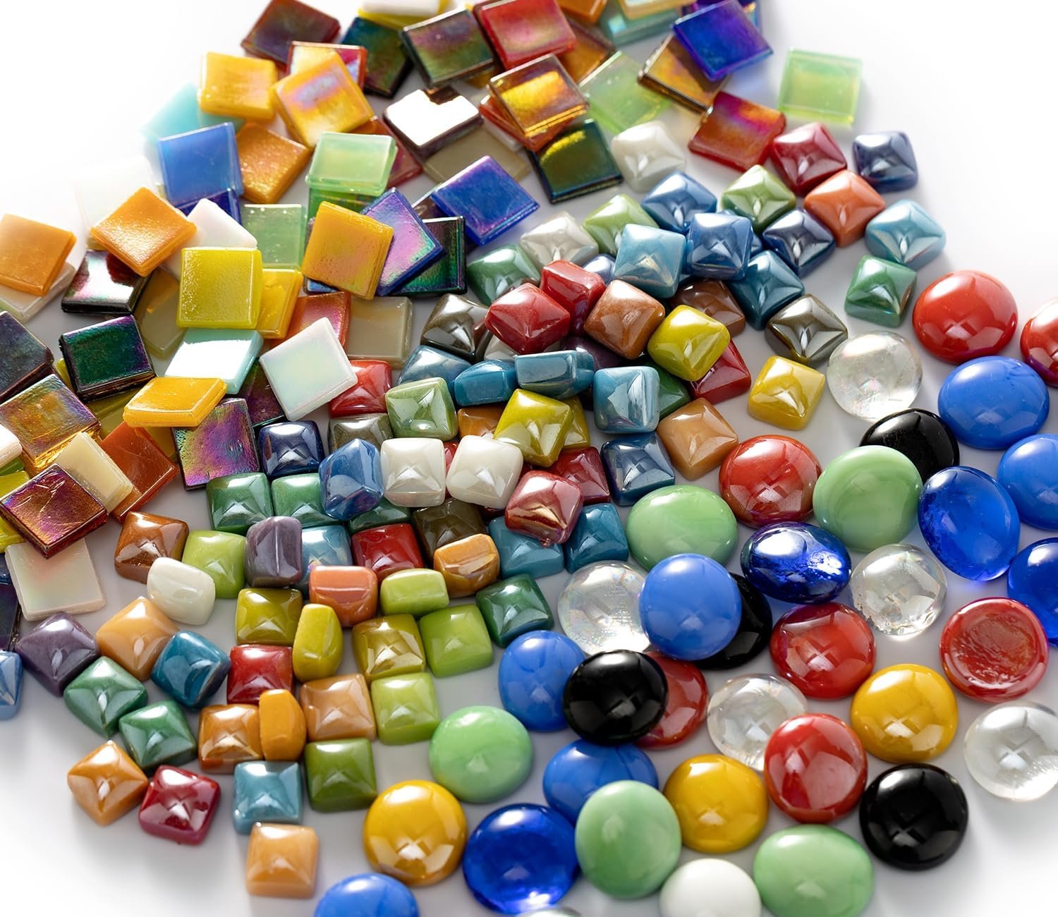 2.2 Pound Great Value Pack Glass Mosaic Tiles Bulk for DIY Crafts, Various Bright Solid Color Mosaic Pieces Tiles Supplies for DIY Crafting Iridescent Mosaic Glass Pieces
