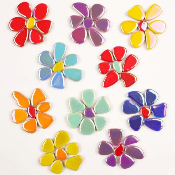 454g (1 LB) Iridesent Random Petal Ceramic Mosaic Tiles for Crafts Bulk Arts Glass Mosaic Pieces Mini Pebble Bulk Broken Ceramic Tiles for DIY Mosaic Making Art Craft