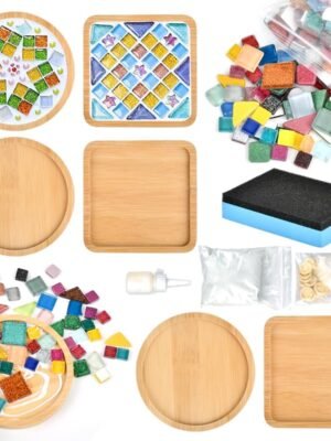6 Sets DIY Mosaic Coaster Kit - Mixed Color Mosaic Kits with Wooden Coasters for Adults, DIY Glass Mosaic Tiles Handmade Coaster Making Set for Handmade Home Decoration Gift (Round & Square)