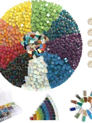 1.5lb Mosaic Tiles Assorted Iridescent Crystal Mosaic Tiles for Crafts, Glass Mosaic Pieces Set with Box 680g DIY Picture Frames Handmade Jewelry Art Decoration Gifts (Multi Colors Set)