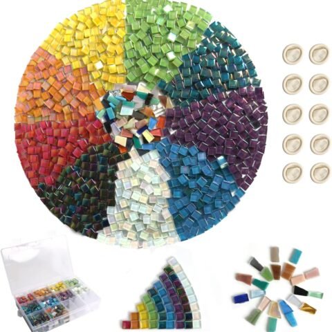 1.5lb Mosaic Tiles Assorted Iridescent Crystal Mosaic Tiles for Crafts, Glass Mosaic Pieces Set with Box 680g DIY Picture Frames Handmade Jewelry Art Decoration Gifts (Multi Colors Set)