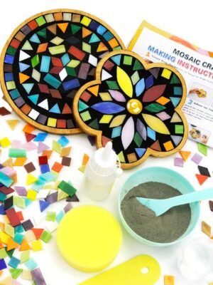 2 Sets of DIY Mosaic Craft Kits Mosaic Tiles Coaster Kit Make Your Own Mosaic Project Handmade Craft Set with Stained Glass Mosaic Tile Pieces for Decoration and Gift