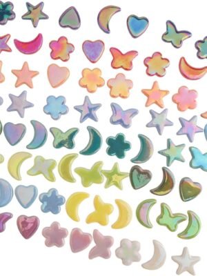 Glass Mosaic Tiles for Crafts Bulk,200g Mosaic Glass Pieces, Butterfly Star Moon Heart Flower Shape Glass DIY Stained Glass Kit, Mosaic Charm Ornament(7.05 Ounce)