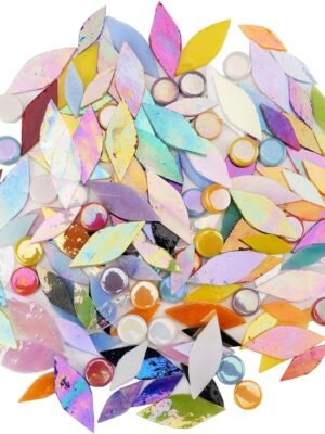 Iridescent Petal Mosaic Tiles, Hand-Polished Stained Glass Tile for Flower Designs, Vibrant Glass Mosaic Pieces Assortment for DIY Crafts & Home Decor, 150 Pieces of Tile