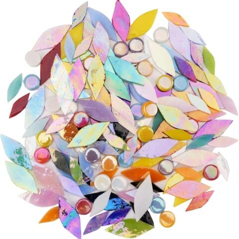 Iridescent Petal Mosaic Tiles, Hand-Polished Stained Glass Tile for Flower Designs, Vibrant Glass Mosaic Pieces Assortment for DIY Crafts & Home Decor, 150 Pieces of Tile