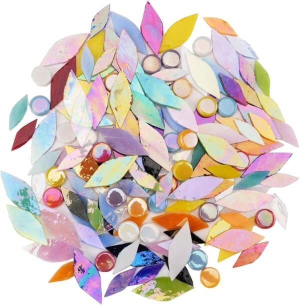 Iridescent Petal Mosaic Tiles, Hand-Polished Stained Glass Tile for Flower Designs, Vibrant Glass Mosaic Pieces Assortment for DIY Crafts & Home Decor, 150 Pieces of Tile